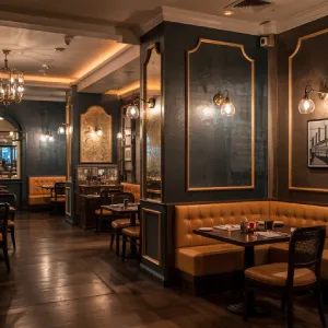 Restaurant interior with accent walls